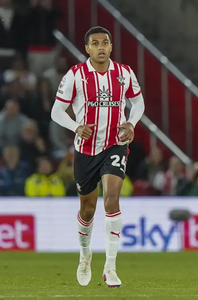 Southampton defender Shea Charles (24) during the Southampton v Middlesbrough EFL Sky Bet Championship Play-Off Semi-Final 2nd Leg match at St Mary's Stadium, Southampton, England on 12 May 2026 Credit: Robbie Hoad/Every Second Media